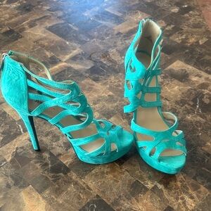 JustFab Vibrant Turquoise Strappy Heels
